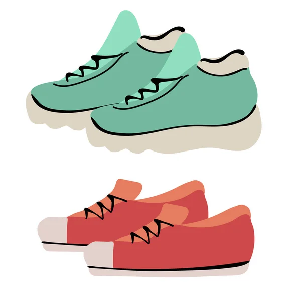 Εικονογράφηση Διανύσματος Ζεύγος Κόκκινο Ύφασμα Sneaker Ελαστικό Toe Και Χαλαρά — Διανυσματικό Αρχείο
