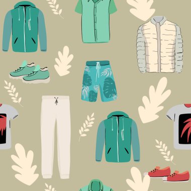 Kumaştaki parmak izi için kusursuz desen. Güzel giysiler al. Tek renk. Uyku, spor ve ev için kıyafet ikonu. Tişört, uyku maskesi, mandal, askı, çorap, külot, şort. Mavi. Eps 10