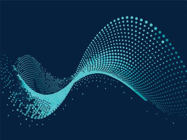 Dalgaların yer değiştirdiği soyut arkaplan tasarımı akış parçacıkları, renkli yüksek teknoloji ve büyük veri, vektör ögesi