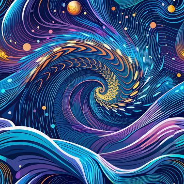 Titreşimli parçacıklara sahip soyut dalgalar, geleceksel hareket arkaplan tasarımı, vektör elementleri