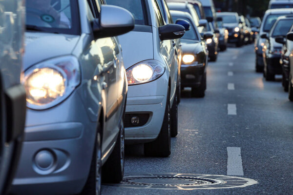 car headlights in a traffic jam