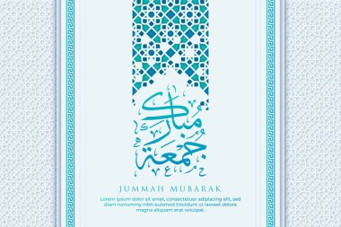 Jummah Mubarak Greeting Card with Calligraphy and Ornament Premium Vector clipart