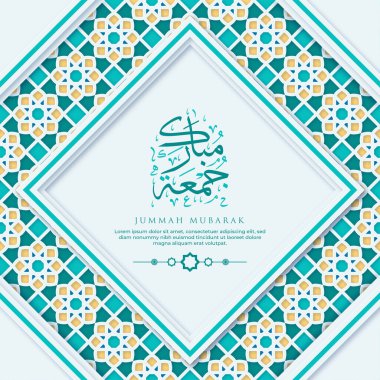 Jummah Mübarek Kaligrafi ve Süsleme Premium Vektörlü Kartı