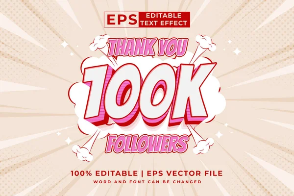 Bewerkbaar Teksteffect 100K Volgers Cartoon Comic Stijl Premium Vector — Stockvector