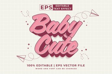 Düzenlenebilir metin efekti - bebek şirin 3d Çizgi film şablonu biçim premium vektörü