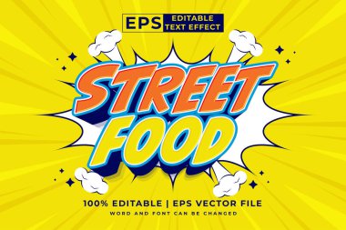 Editable text effect - Street Food 3d Cartoon template style premium vector