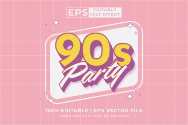 Editable text effect - 90s Party 3d Cartoon template style premium vector