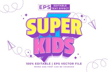 Editable text effect - Super Kids 3d Cartoon template style premium vector