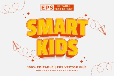 Editable text effect - Smart Kids 3d Cartoon template style premium vector