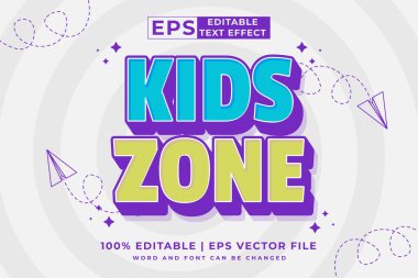 Editable text effect - Kids Zone 3d Cartoon template style premium vector