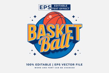 Editable text effect basketball logo 3d cartoon style premium vector