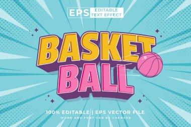 Editable text effect basketball comic 3d cartoon style premium vector