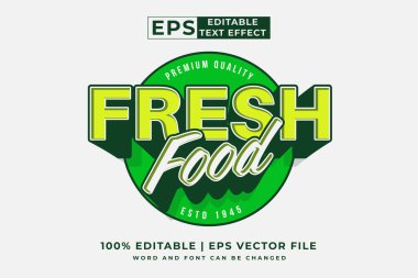 Düzenlenebilir metin efekti Fresh Food 3d logo şablon biçimi premium vektörü