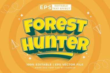 Düzenlenebilir metin efekti orman avcısı karikatür 3d biçim premium vektörü