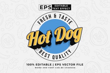 Düzenlenebilir metin efekti hot dog logosu 3d vintage stil premium vektörü