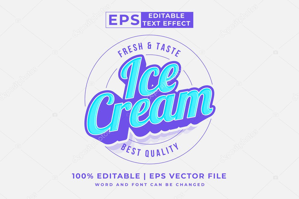 Editable text effect Ice Cream logo 3d Cartoon Cute template style premium vector