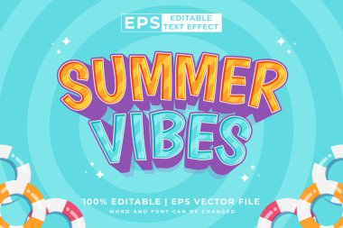 Düzenlenebilir metin efekti Summer Vibes 3d Karikatür şablon biçimi premium vektörü