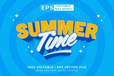 Düzenlenebilir metin efekti Summer Time 3d Çizgi film şablon biçimi premium vektörü