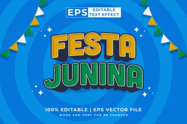Düzenlenebilir metin efekti Festa Junina 3d Karikatür şablon biçimi premium vektörü