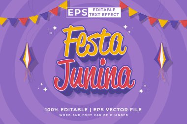 Düzenlenebilir metin efekti Festa Junina 3d Karikatür şablon biçimi premium vektörü