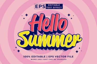 Düzenlenebilir metin efekti Merhaba Yaz 3d Çizgi film şablon biçimi premium vektörü