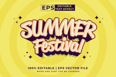 Düzenlenebilir metin efekti yaz festivali 3d Çizgi film şablon biçimi premium vektörü