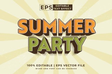 Düzenlenebilir metin efekti yaz partisi 3d geçmişe dönük şablon biçimi premium vektörü