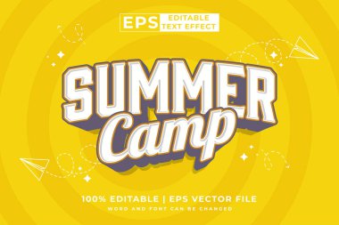 Editable text effect Summer Camp 3d Cartoon template style premium vector