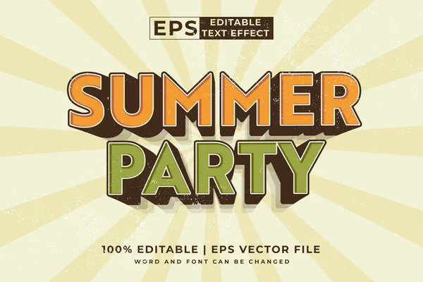 Düzenlenebilir metin efekti yaz partisi 3d geçmişe dönük şablon biçimi premium vektörü