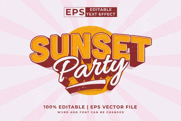Bewerkbaar Teksteffect Sunset Party Retro Template Stijl Premium Vector — Stockvector