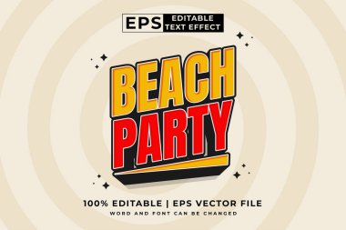 Düzenlenebilir metin efekti Plaj Partisi 3d Çizgi film şablon biçimi premium vektörü