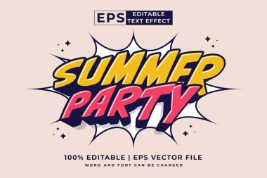 Düzenlenebilir metin efekti Yaz Partisi 3d Çizgi film şablon biçimi premium vektörü
