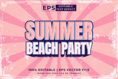 Editable text effect summer party 3d vintage template style premium vector