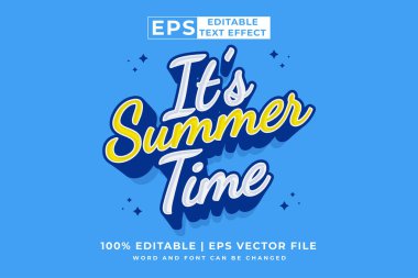 Düzenlenebilir metin efekti onun yaz saati 3d Karikatür şablon biçimi premium vektörü
