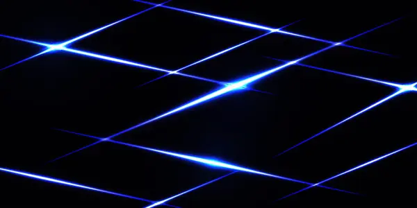 Mavi kesişen lazer ışınları, parlak çizgiler. Siyah arkaplanda izole edilmiş soyut vektör illüstrasyonu