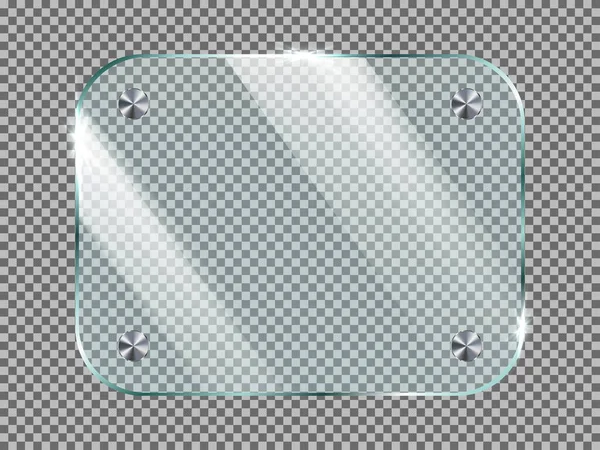 Cam ya da metal monteli plastik plaka. Şeffaf arkaplanda izole edilmiş gerçekçi vektör çizimi