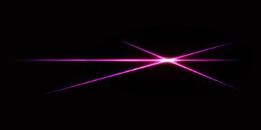 Pembe kesişen lazer ışınları, parlak çizgiler. Siyah arkaplanda izole edilmiş soyut vektör illüstrasyonu