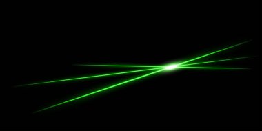 Yeşil kesişen lazer ışınları, parlak çizgiler. Siyah arkaplanda izole edilmiş soyut vektör illüstrasyonu