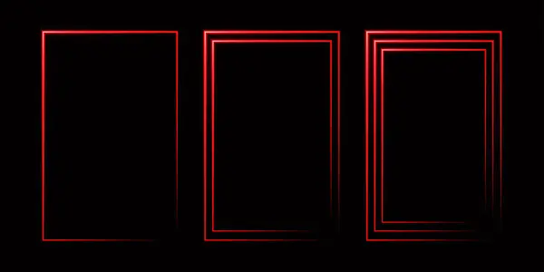 Красный Лазер Светится Прямоугольной Рамкой Изолированы Черном Фоне Неоновые Прямоугольники Стоковый вектор