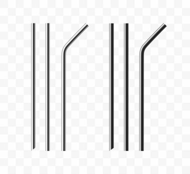 Yeniden kullanılabilir metal pipet seti. Şeffaf arkaplanda izole edilmiş gerçekçi vektör çizimi