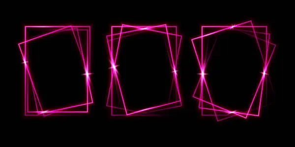 Siyah arka planda izole edilmiş pembe lazer ışınlı çerçeveler. Neon dikdörtgenler. Soyut vektör illüstrasyonu