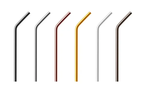 Yeniden kullanılabilir metal pipet seti. Beyaz arkaplanda izole edilmiş gerçekçi vektör illüstrasyonu