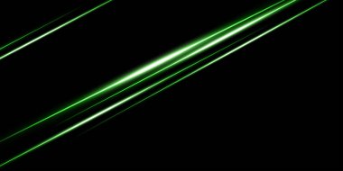 Yeşil lazer ışınları, parlak çizgiler. Parlak ışık etkisi. Siyah arkaplanda izole edilmiş soyut vektör illüstrasyonu.