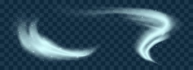 Gerçekçi kar havası seti. Soğuk rüzgar, kar girdabı. Şeffaf arkaplanda izole edilmiş gerçekçi 3d vektör çizimi