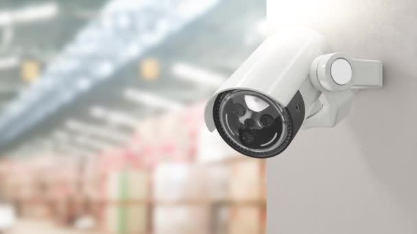 Cctv Camera Warehouse Scan Area Surveillance Purposes Animation Seamless Loop — Stock Video
