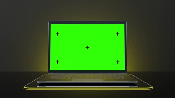 Metalowy Laptop Mock Stojaku Doprowadziły Oświetlenie Rgb Granicy Światła Czarnym — Wideo stockowe