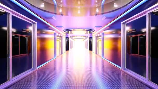 Corridoio Stazione Spaziale Laboratorio Decorato Con Luce Gialla Blu Futuristica — Video Stock