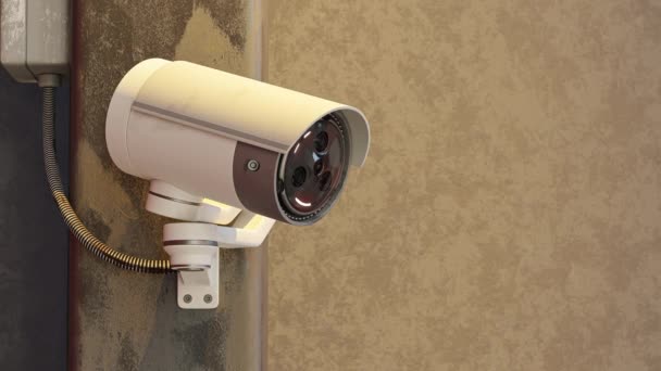 Güvenlik Kamerası Beton Duvardaki Metal Direğe Sabitlendi Bölgeyi Gözetleme Amaçlı — Stok video