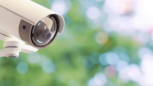 Überwachungskameras Scannen Den Bereich Überwachungszwecken Selektiver Fokus Auf Die Linse — Stockvideo