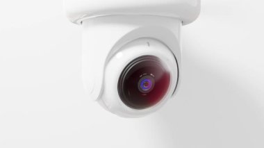 Beyaz odanın duvarına güvenlik kamerası yerleştirildi. Bölgeyi gözetleme amaçlı tarayın. Güvenlik işlerinde arka plan olarak kullanılabilir. Animasyonsuz döngü ve Alfa Kanalı, 3D Render.
